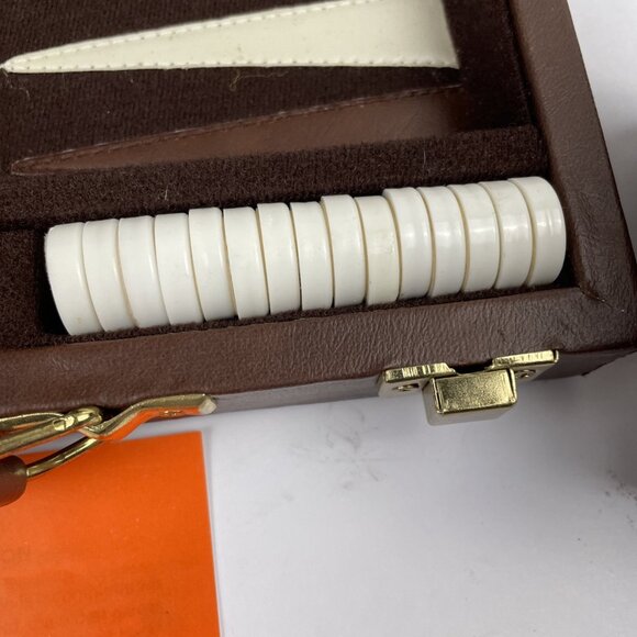 Es-kapade Travel Backgammon Set Brown Leather Magnetic COMPLETE Vintage - Picture 3 of 6